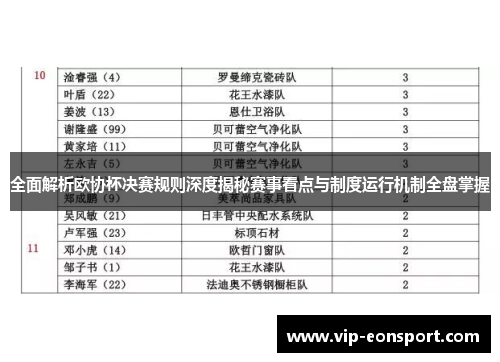 全面解析欧协杯决赛规则深度揭秘赛事看点与制度运行机制全盘掌握